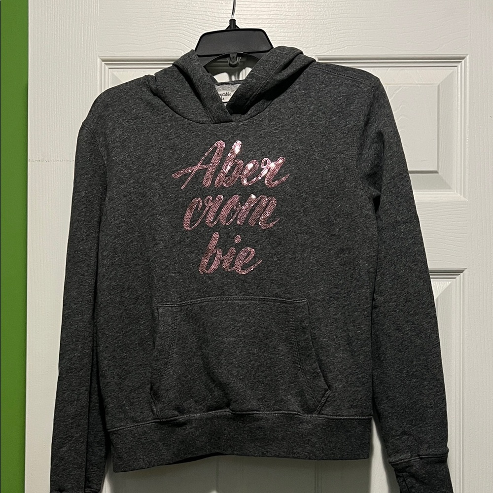 Abercrombie & Fitch Dark Gray Hoodie with Pink Accents